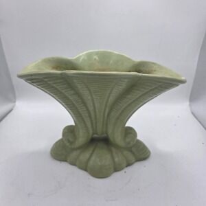 Vintage Haeger USA Green Cornucopia Double Shell Planter Vase MCM Pottery